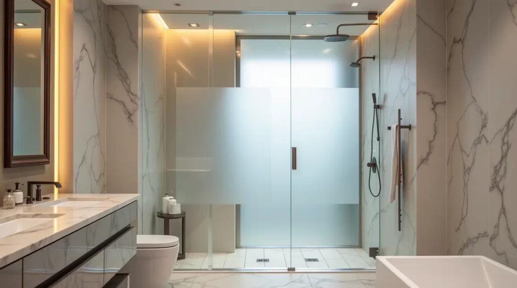 Innovative Glass Trends for Modern Bathrooms - Sleek smart glass showers, decorative glass panels, and stylish frosted partitions enhancing contemporary bathrooms.