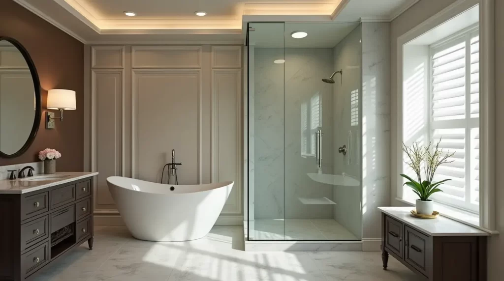 Elegant Glass Shower Doors installed by Crystal Glass.