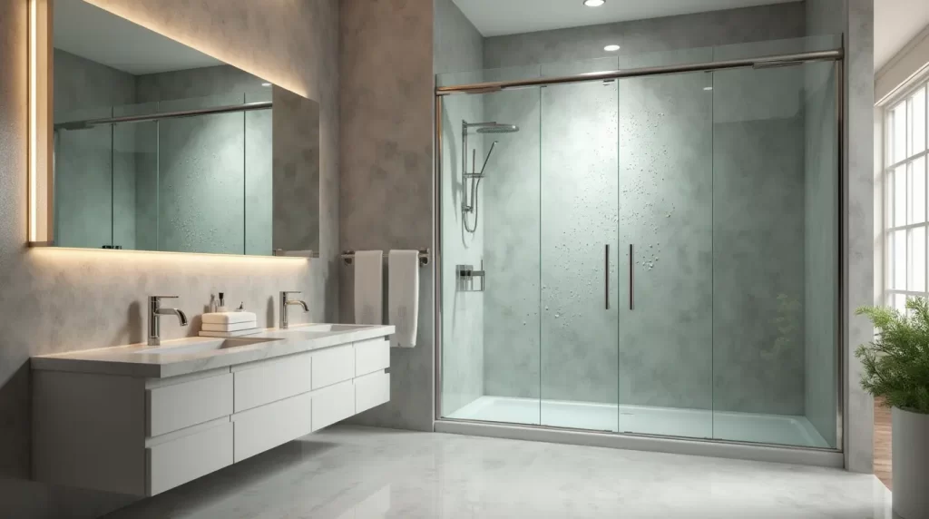 Custom Glass Shower Doors installation by Crystal Glass.
