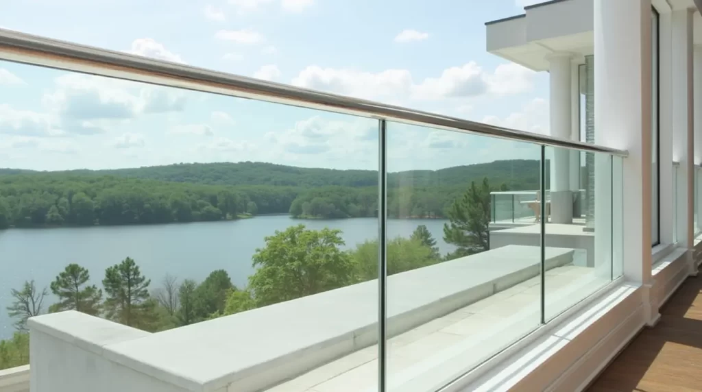 Custom glass railing installation in Massachusetts by Crystal Glass.
