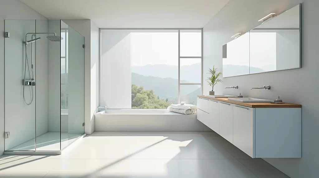 Right shower door design in a modern bathroom setting